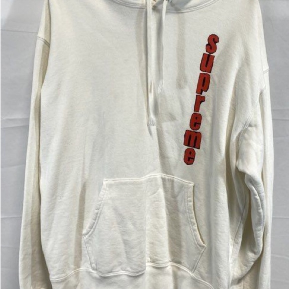 Supreme White Hoodie with Red Logo Size M